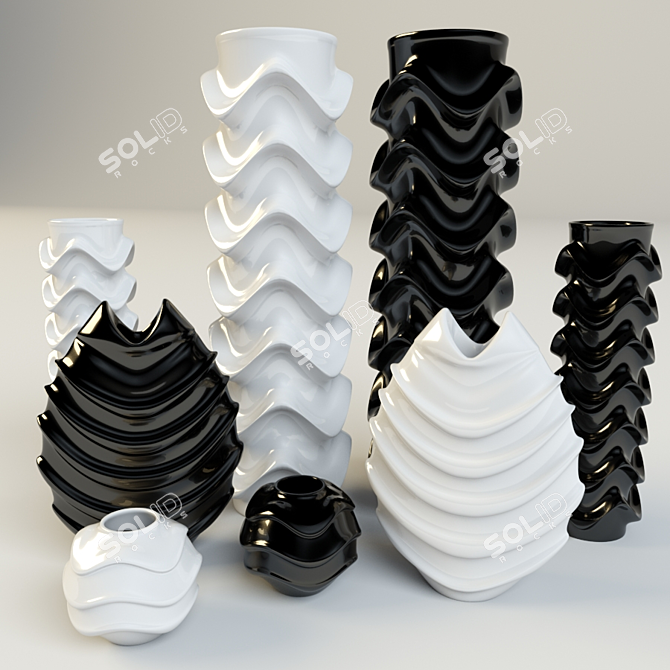 Elegant Ceramic Vase Set - Smoothed for Close-ups 3D model image 1