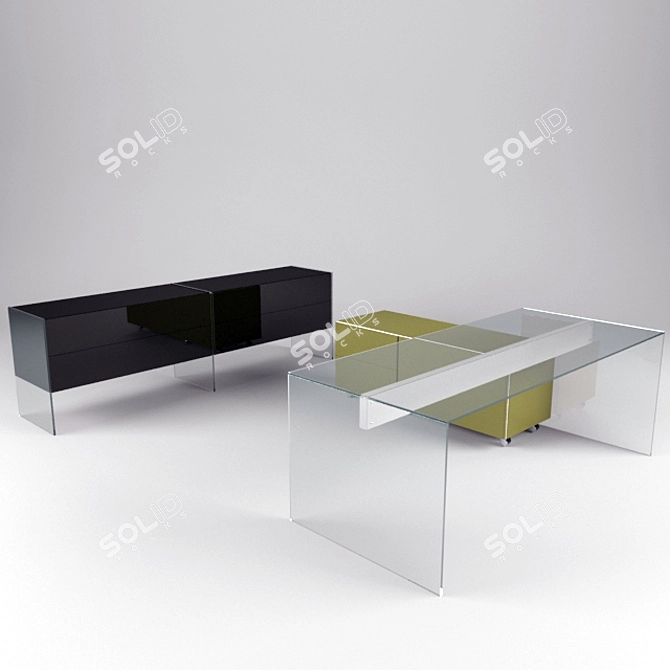 Modern Office Furniture Set: Air Desk, Air Wheel, Air Unit 3D model image 1