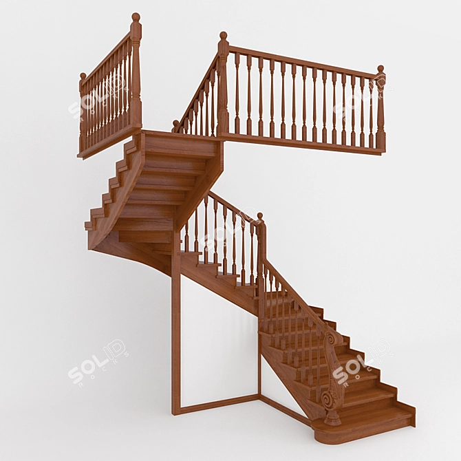 Prima-M Solid Ash Wood Staircase 3D model image 1