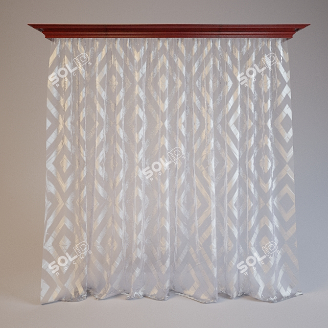 Elegant Tulle with Curtain Rod 3D model image 1