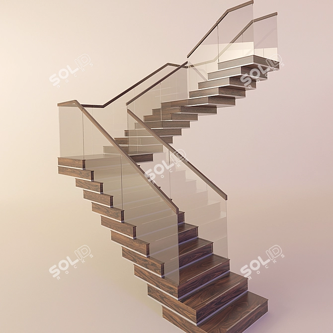 Elegant Wooden Staircase 3D model image 1