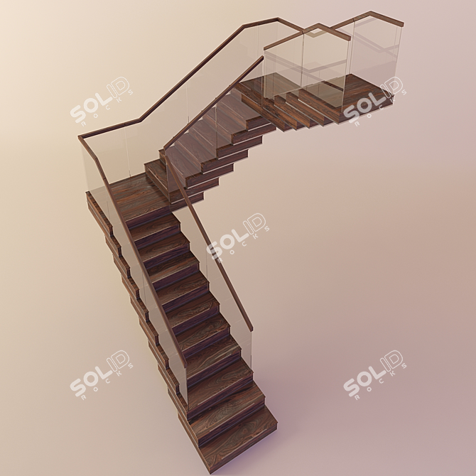 Elegant Wooden Staircase 3D model image 2