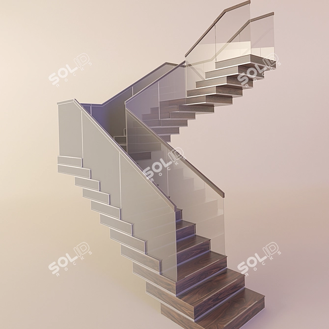 Elegant Wooden Staircase 3D model image 3