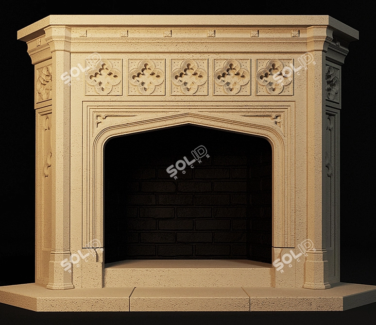 Gothic Stone Fireplace 3D model image 1