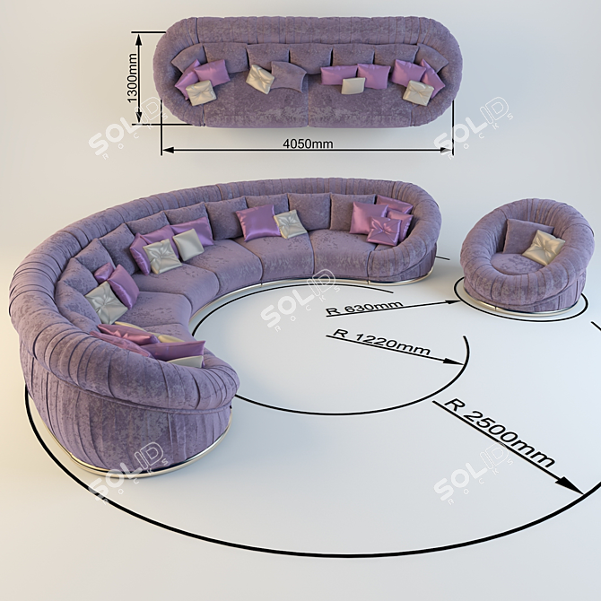 Title: Modellable Arch Sofa & Armchair Set 3D model image 1