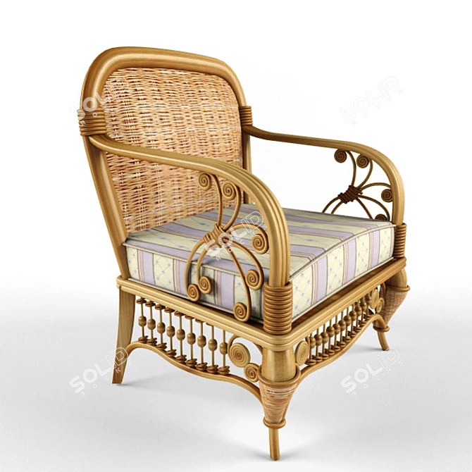 Title: Wicker Chair with Soft Textile Seat 3D model image 1