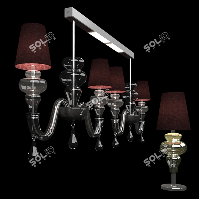 Elegant Ran Round Chandelier & Table Lamp Set 3D model image 1