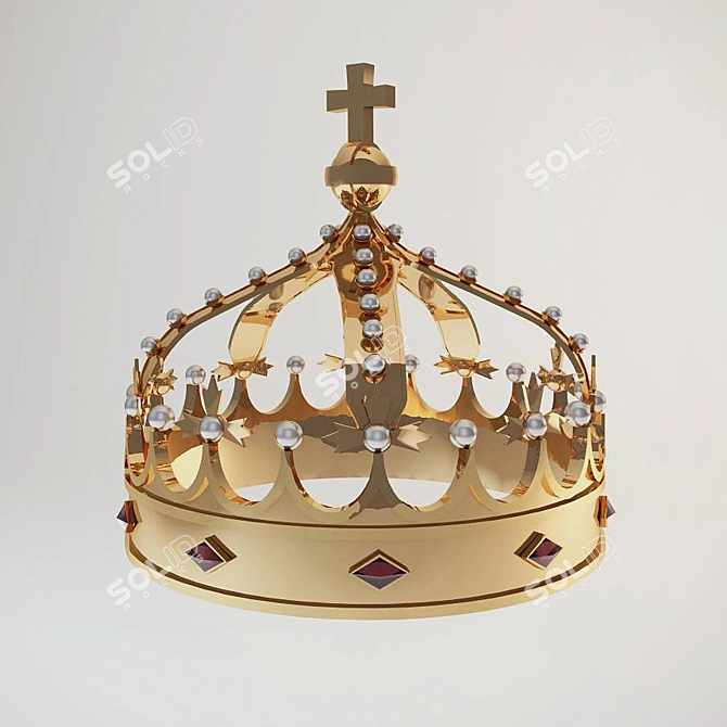 Golden Crown with Ruby and Pearl Embellishments 3D model image 1