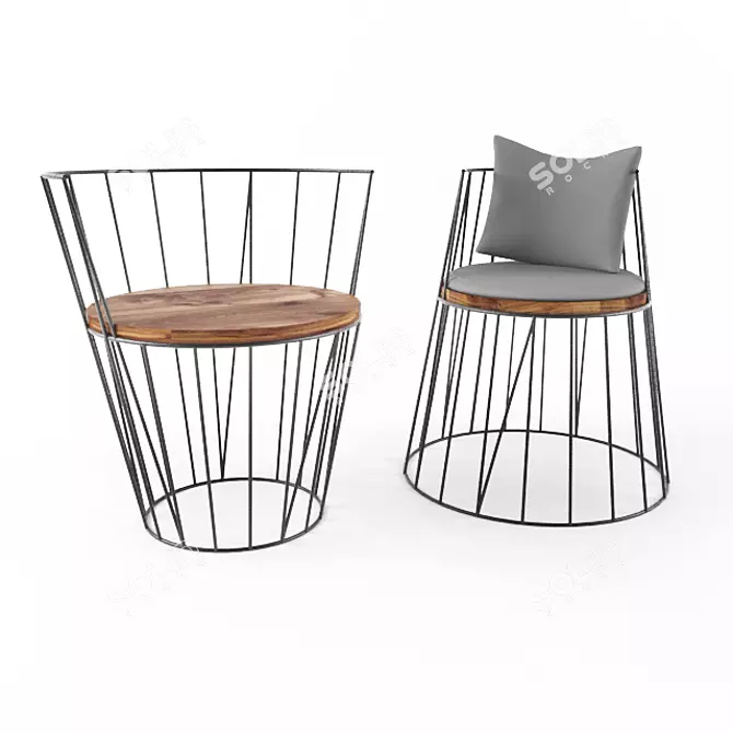 Metal Wood Chairs 3D model image 1