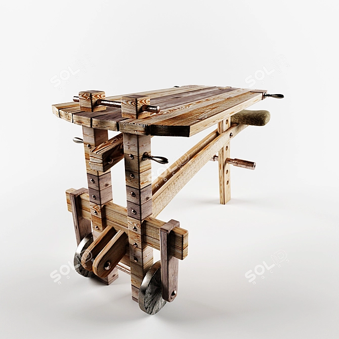 Ethnic Bar Table: Pine & Metal 3D model image 1