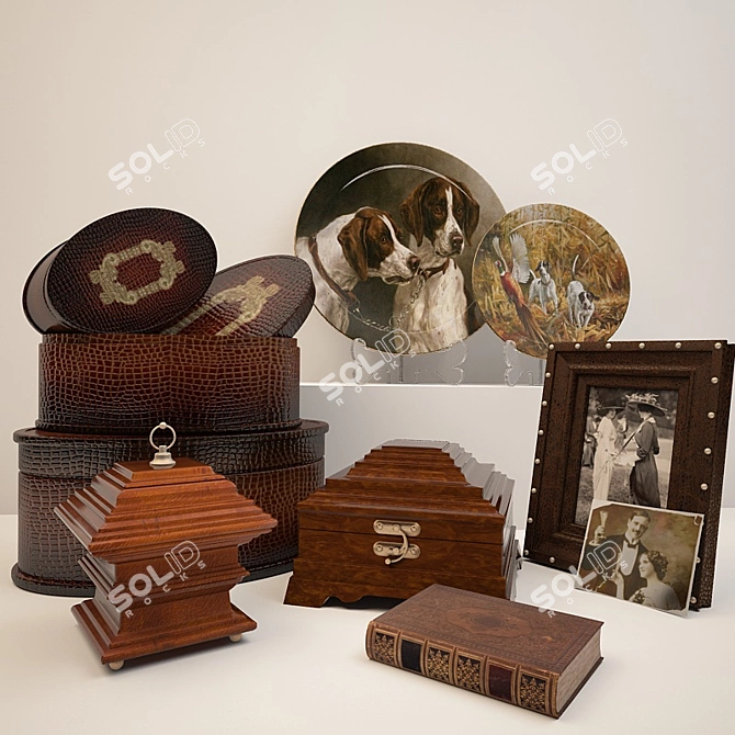 Vintage Decor Set with Plates and Boxes 3D model image 1