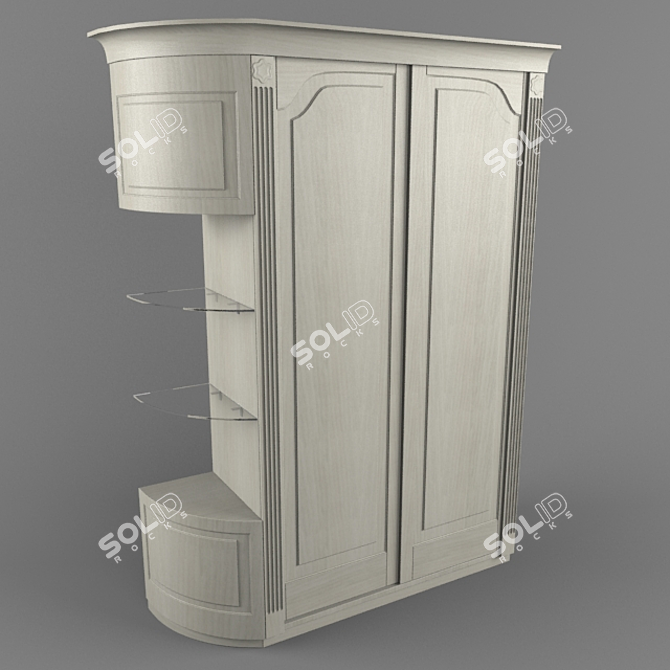 Whitewashed Oak Corner Cupboard 3D model image 1