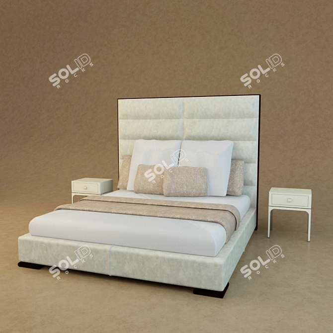 Elegant Mikado Bed & Charlie Nightstand 3D model image 1