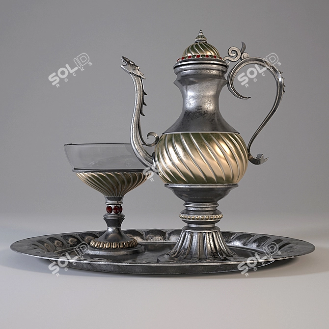 Exquisite Oriental Pottery Set 3D model image 1