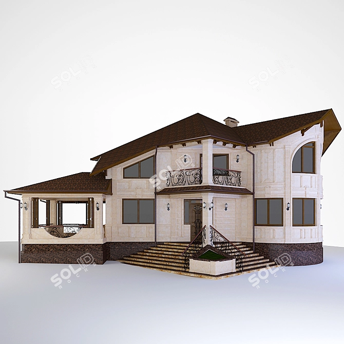 Elegant Limestone House with Bitumen Roof 3D model image 1