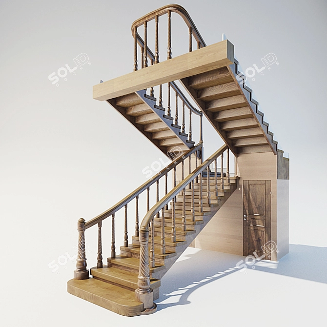 Spiral Wood Staircase 3D model image 1