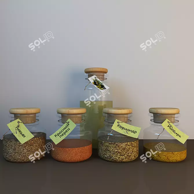 Title: Spice and Oil Jars for the Kitchen 3D model image 1