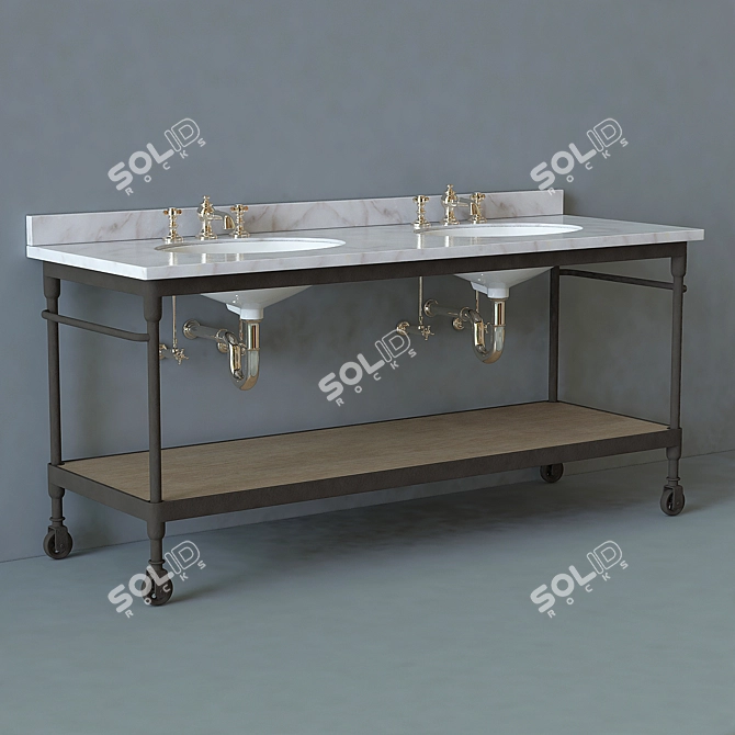 Dutch Industrial Double Washstand with Lugarno Faucet 3D model image 1