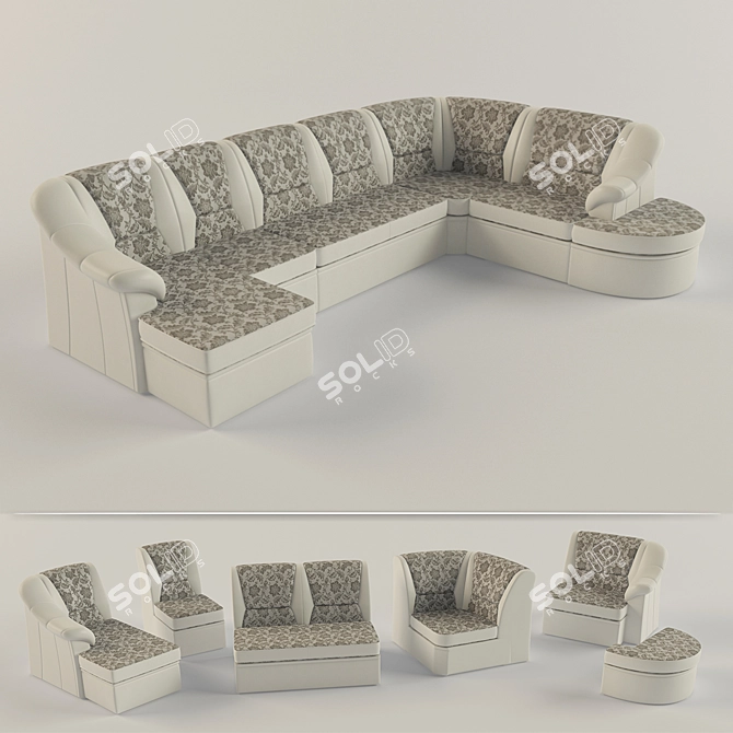 Elegant Renaissance Sofa 3D model image 1