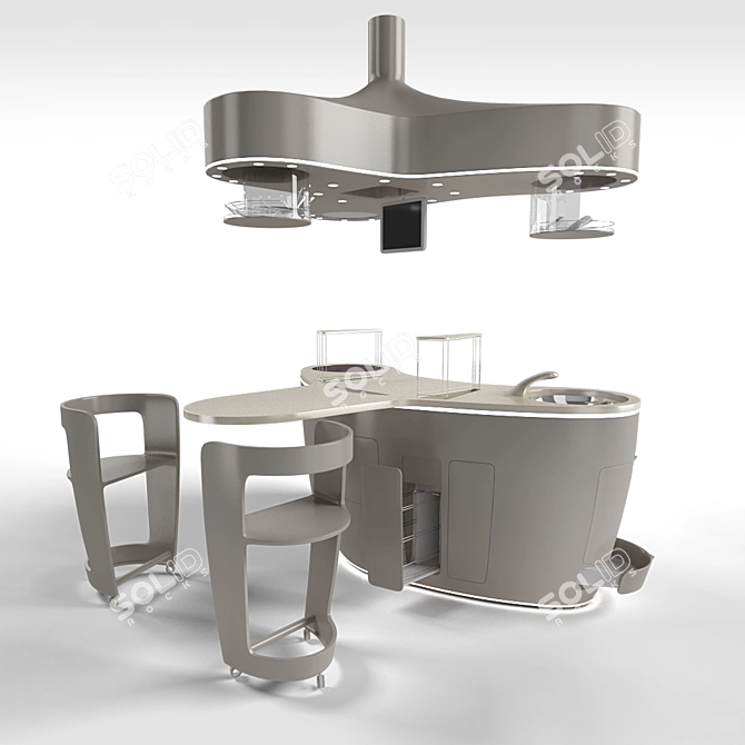 Futuristic Hi-Tech Kitchen Set 3D model image 1