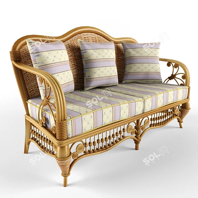 Rattan Sofa with Soft Cushions 3D model image 1