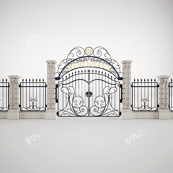 Elegant Iron Gates & Fence 3D model image 1