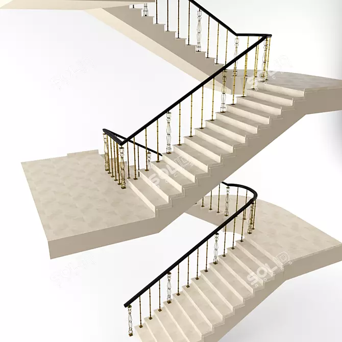 Elegant Wrought Iron Staircase 3D model image 1