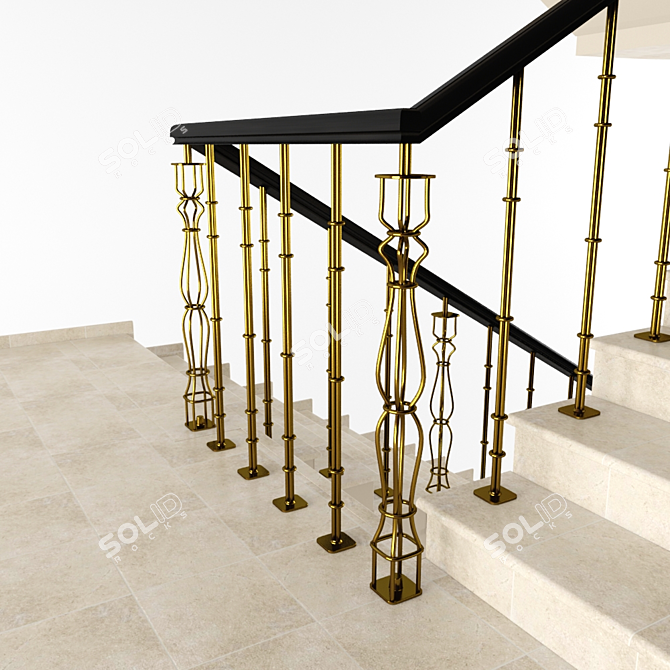 Elegant Wrought Iron Staircase 3D model image 2