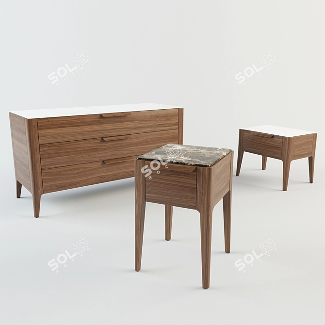 Elegant Canaletta Walnut Nightstand 3D model image 1