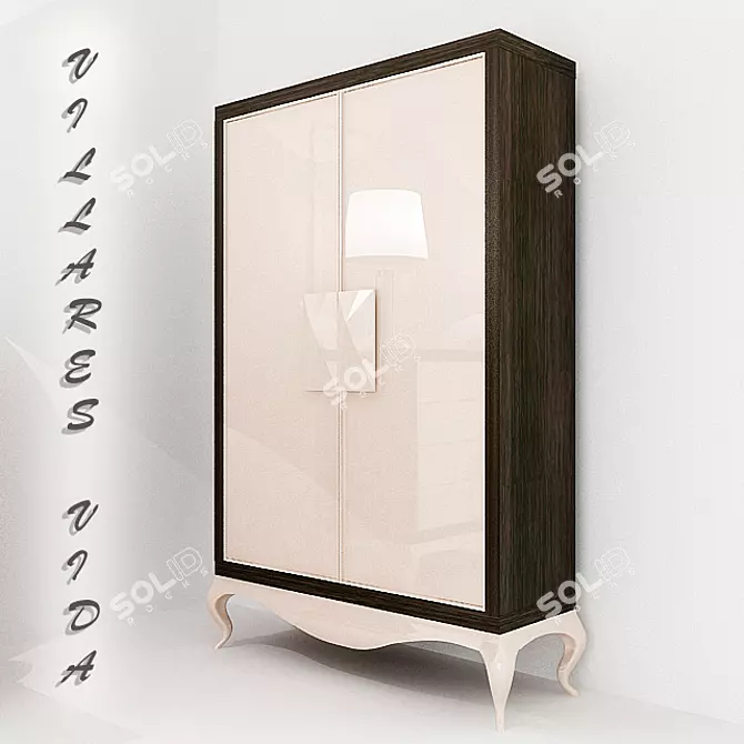 Elegant Walnut Buffet with Gray Accents 3D model image 1