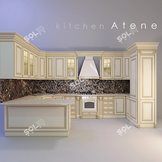 Customized Kitchen with Adjustable Countertop & Additional Cornice 3D model image 1