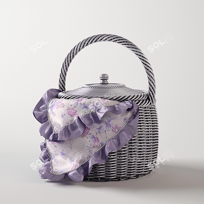 Vintage Wicker Decorative Basket 3D model image 2