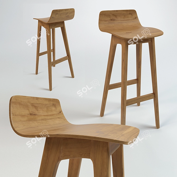 Wooden Stool: Rustic Charm & Durability 3D model image 1