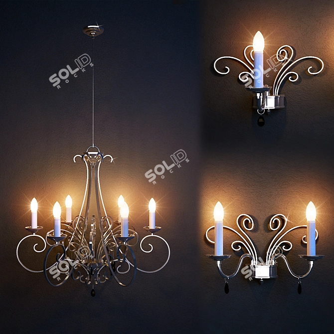 Elegant Illumination Set: Chandelier + 2 Sconces 3D model image 1