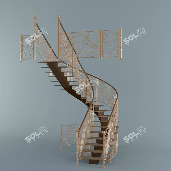 Title: Art Deco Wrought Iron Staircase 3D model image 1