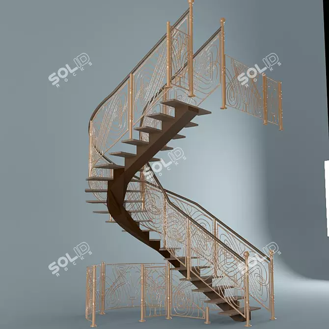 Title: Art Deco Wrought Iron Staircase 3D model image 2