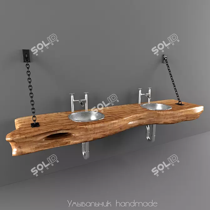 Handmade Double Washbasin 3D model image 1