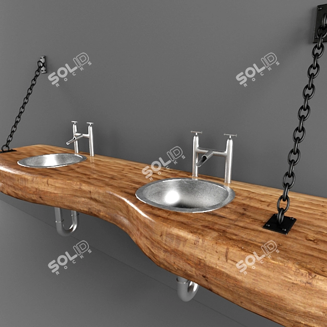 Handmade Double Washbasin 3D model image 2