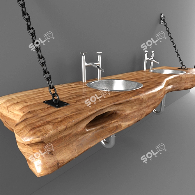 Handmade Double Washbasin 3D model image 3