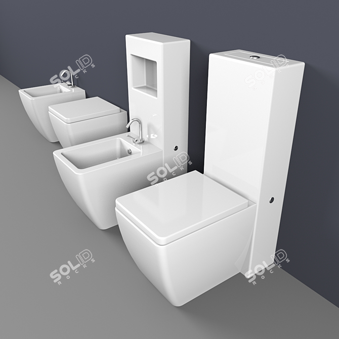 Elevate Your Bathroom: Kerasan Ego Outdoor Toilet and Bidet 3D model image 1