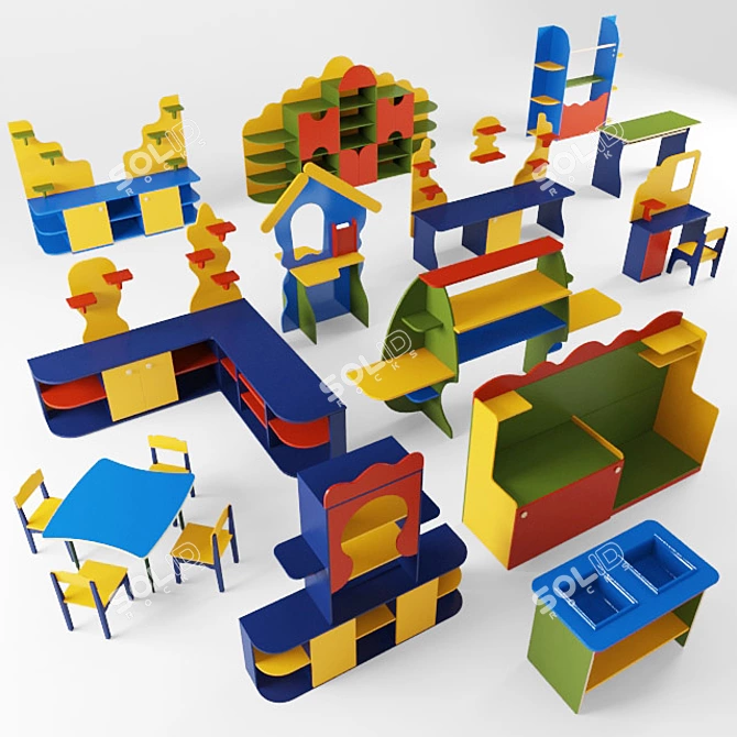 Playful Kids Furniture Set 3D model image 1