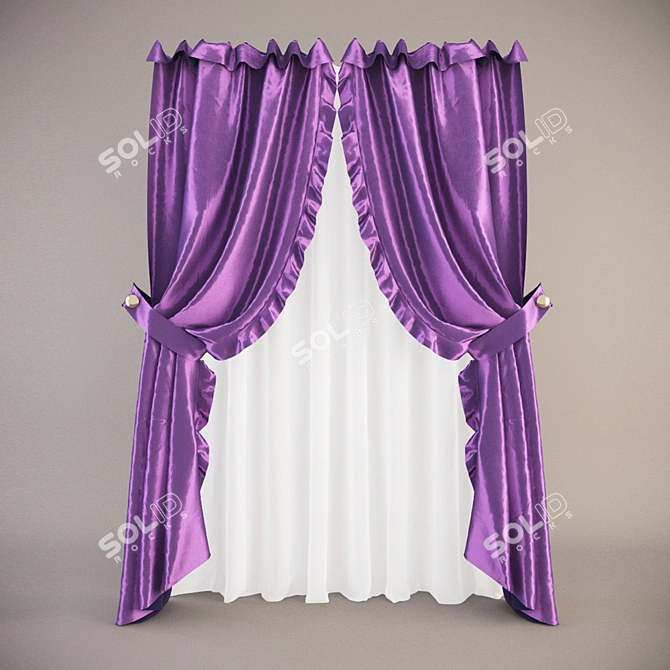 Silk Tie-Up Curtains 3D model image 1