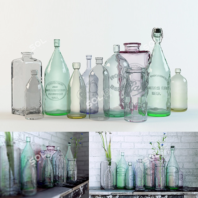 Rustic Loft Decor: Vintage Bottles 3D model image 1