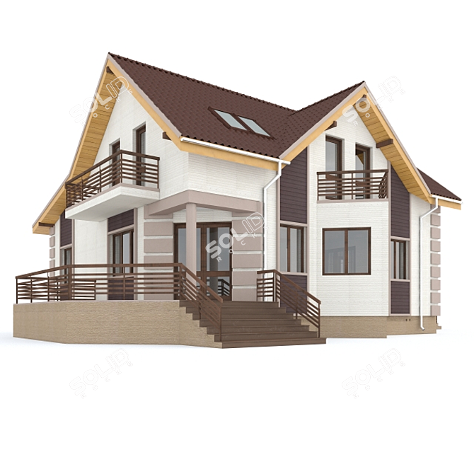 Stylish Stone Home 3D model image 1