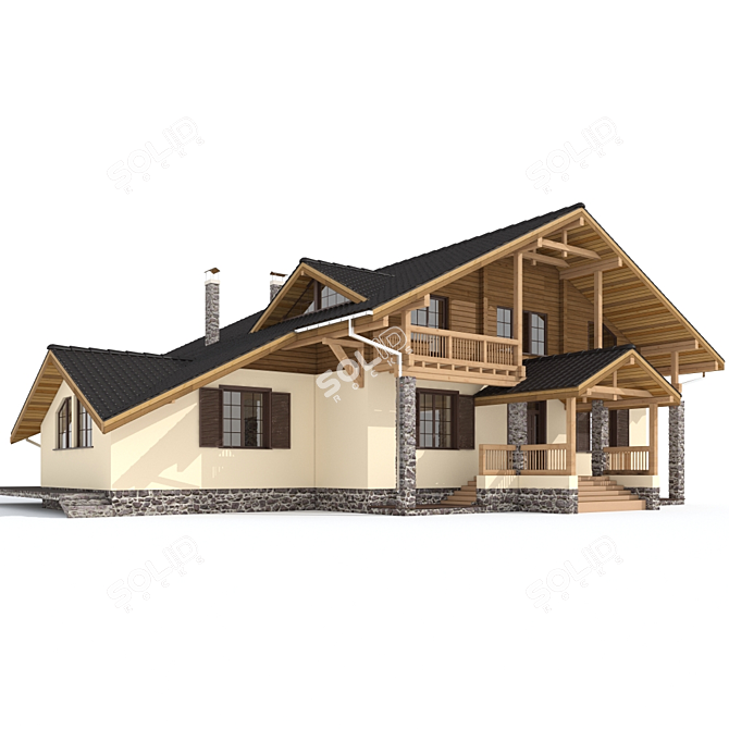 Finnish Stone Timber House 3D model image 1