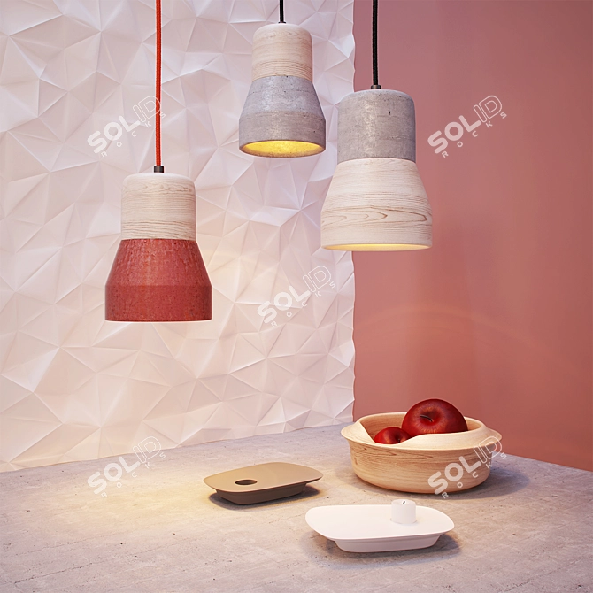 Modern Concrete and Wood Lamp & Decor 3D model image 1