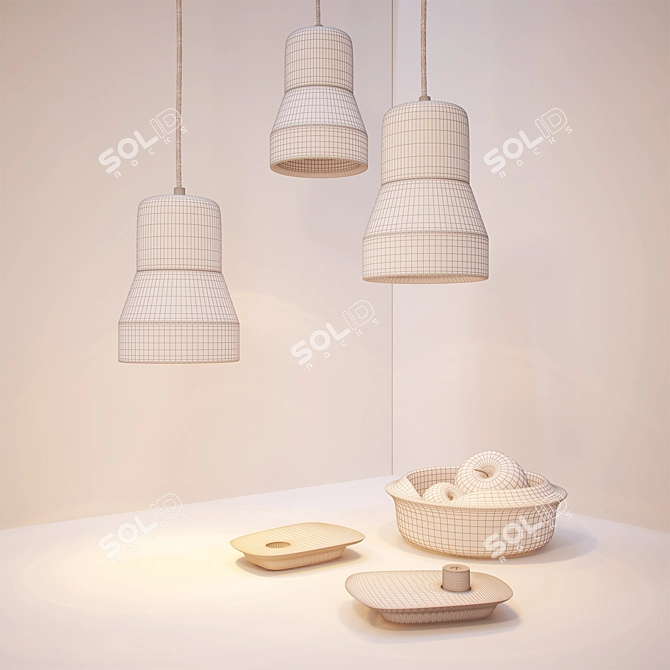 Modern Concrete and Wood Lamp & Decor 3D model image 2