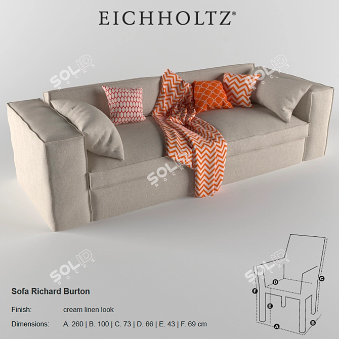 Elegant Richard Burton Sofa 3D model image 1