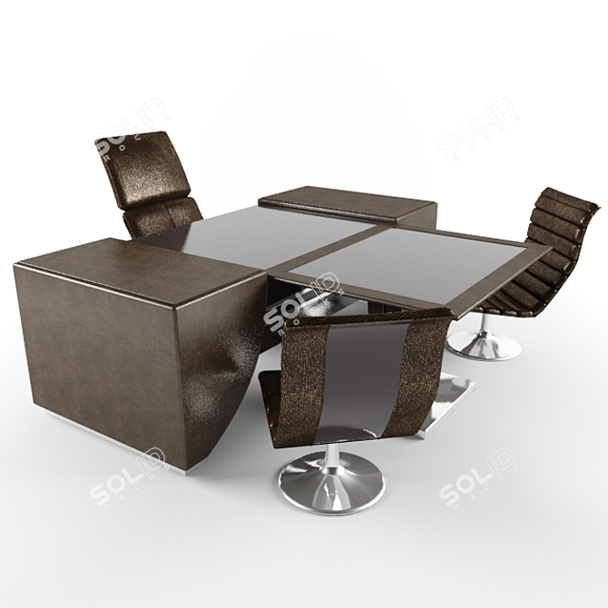 Italian Office Set: Table & Chairs 3D model image 1