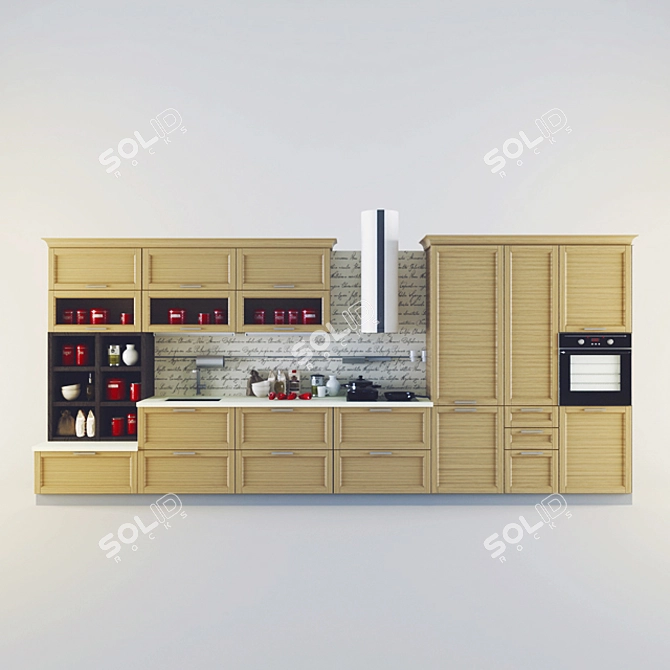 Wood Veneer Kitchen Facades 3D model image 1